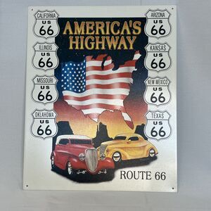 VINTAGE Americas Highway Route 66 Vintage Metal Square Sign 13X16 Hot Rods